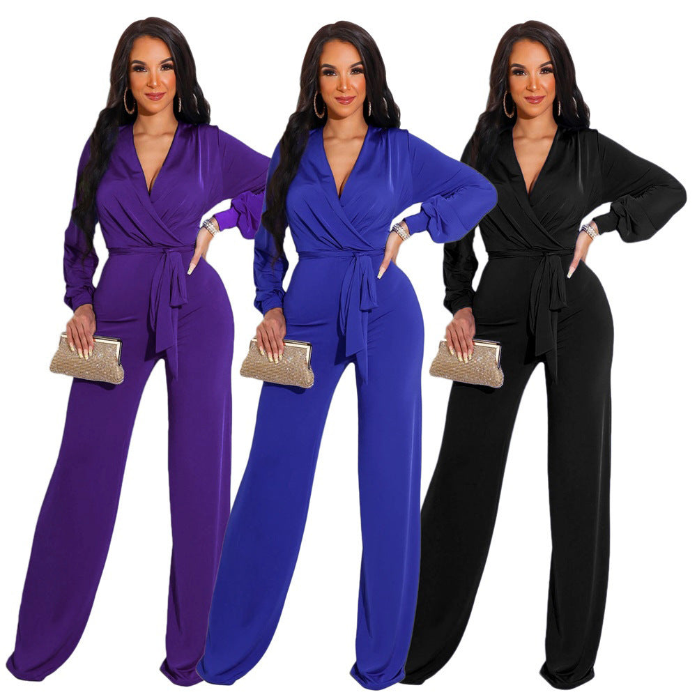 Solid Color Casual Long Sleeves Women's Jumpsuit Grayceful LLC