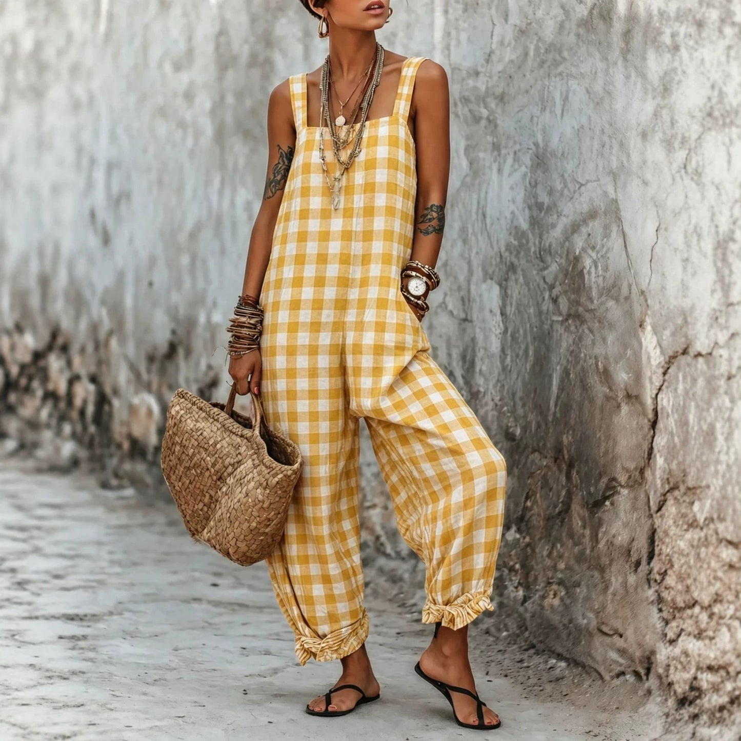 Linen Blend Sleeveless High-Waist Wide-Leg Overalls Jumpsuit – 5 Colors S–3XL FitiqueFit