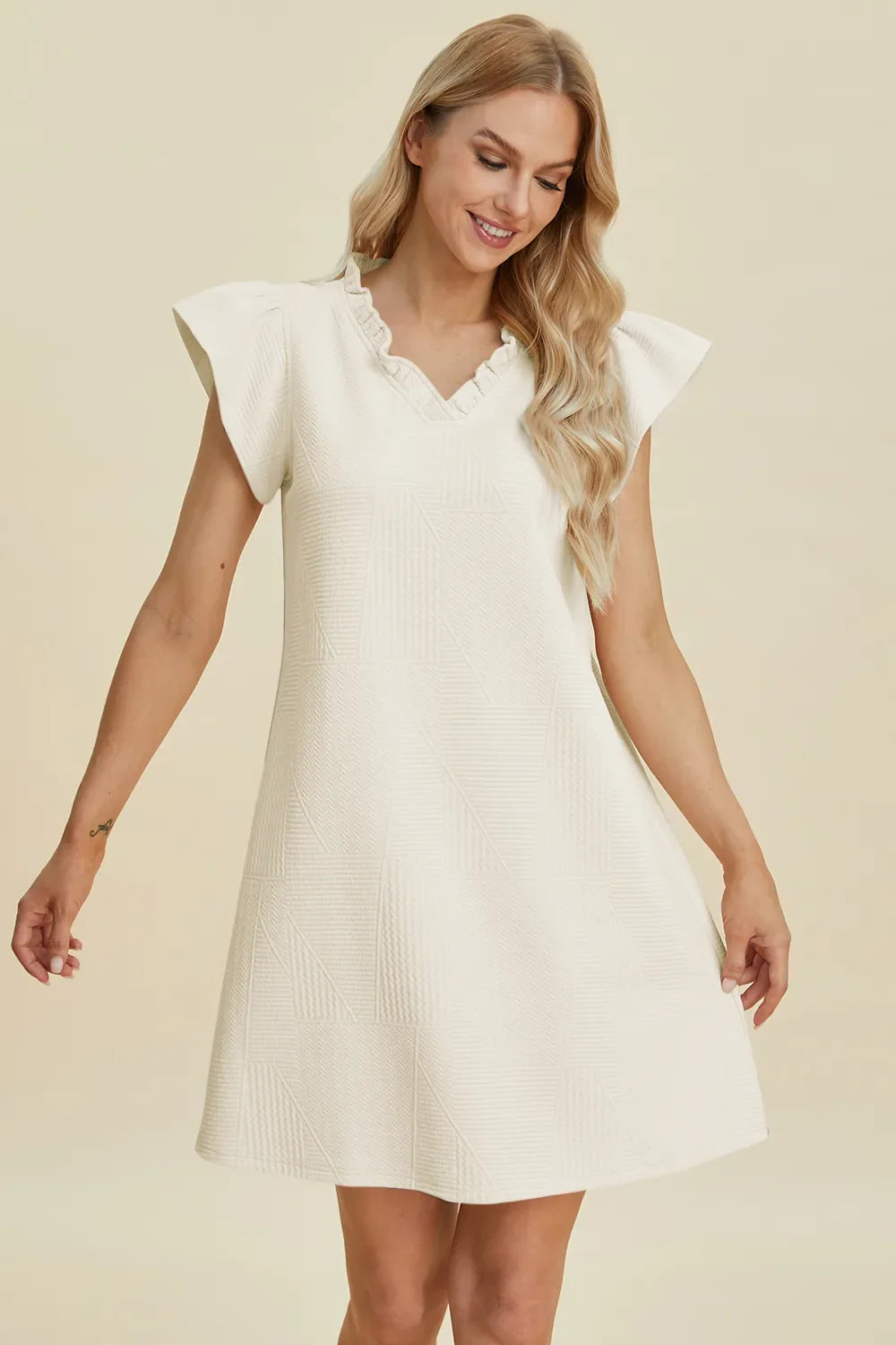 Double Take Full Size Ruffled V-Neck Cap Sleeve Dress West2East Surf