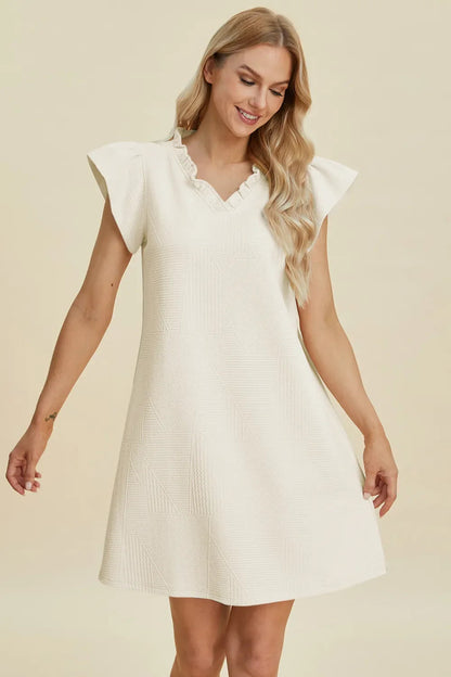Double Take Full Size Ruffled V-Neck Cap Sleeve Dress West2East Surf