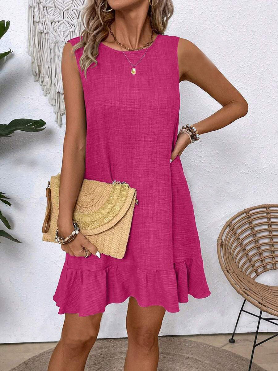 Women's Ruffle Lace-Up Mini Dress – Short Sleeve Loose Beach Dress FitiqueFit