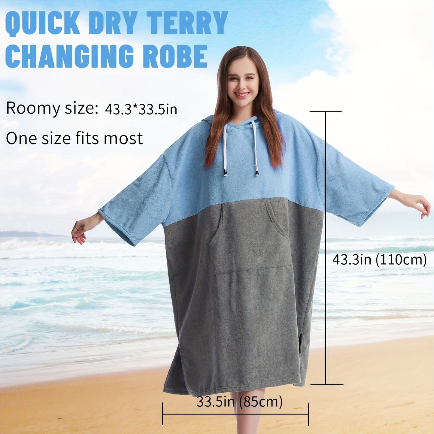 Mutao Quick-Dry Hooded Changing Robe - Cozy Terry Towel Poncho with Front Pocket, Windproof & Perfect for Beach, Surfing, Diving, Swimming - One Size Fits All, Machine Washable - For Men & Women - Suitable for Water Sports & NovaCart