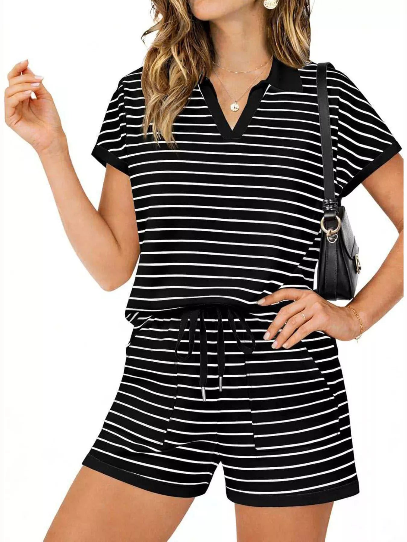 Striped Short Sleeve Polo and Shorts Set New Era Fashion LLc