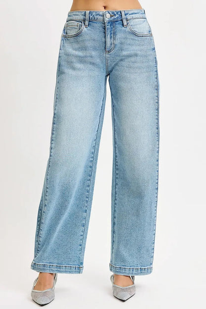 RISEN Mid Rise Wide Barrel Transferable Leg Snap Jeans West2East Surf