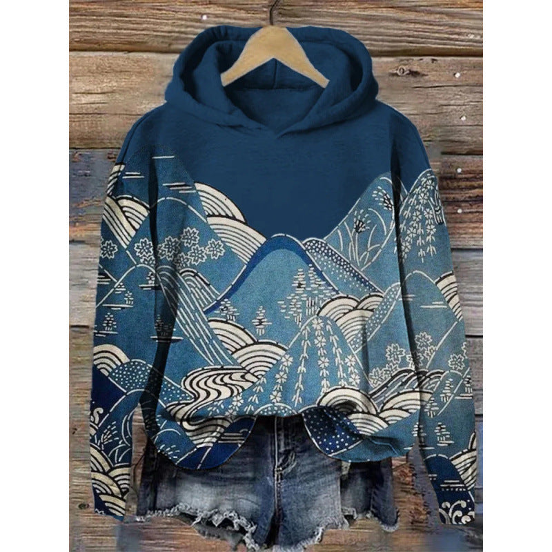 Women’s Printed Hooded Long Sleeve Pullover Sweatshirt FitiqueFit