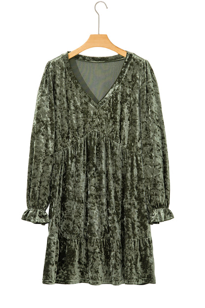 Coffee Plus Size Velvet Babydoll Mini Dress with Puff Sleeve Garden Naked Curves