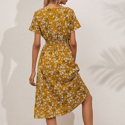 V-Neck Floral Print A-Line Satin Maxi Dress | 8 Colors FitiqueFit