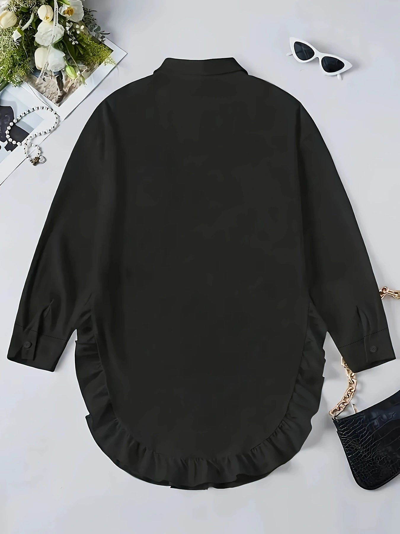 Hem Ruffled Casual Long Sleeve Shirt See size chart under “more details” The Fashion Celestial