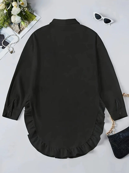 Hem Ruffled Casual Long Sleeve Shirt See size chart under “more details” The Fashion Celestial