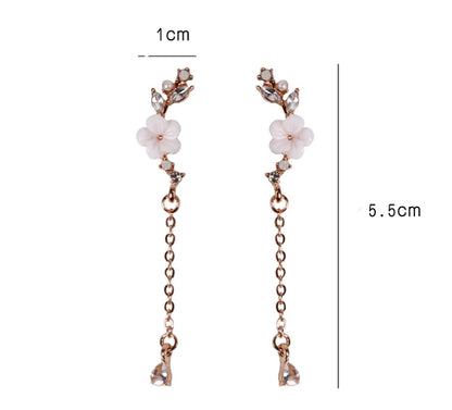 Long Rhinestone Snowflake Earrings with 925 Silver Pins