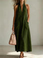 Cotton Halterneck Sleeveless Deep V-Neck Loose Straight-Line Dress FitiqueFit