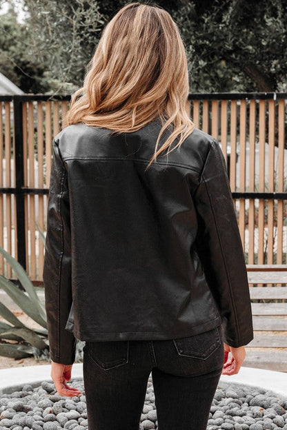 Faux Leather Button-Front Boxy Jacket See size chart under “more details” The Fashion Celestial
