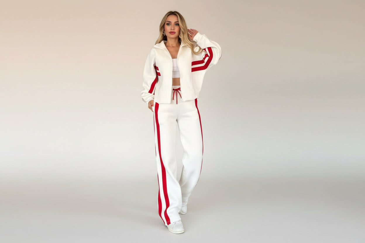 Women’s Y2K Striped Zip-Top Jacket – Retro Track Sports Suit FitiqueFit