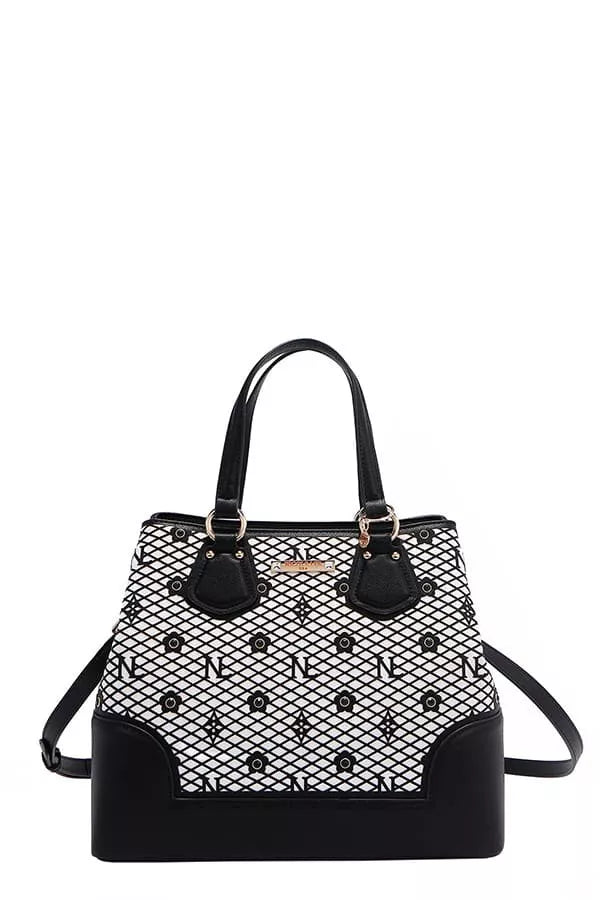 Nicole Lee USA Monogram Pattern Handbag with Rhinestones Decor New Era Fashion LLc