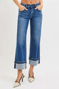 RISEN Mid Rise Ankle Straight Jeans with Cuffed Hem West2East Surf
