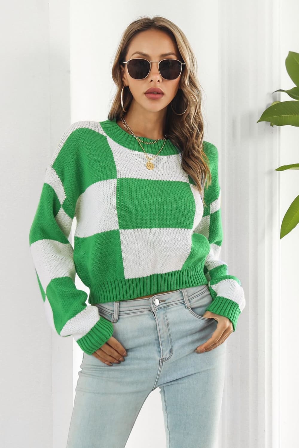 Color Block Round Neck Dropped Shoulder Sweater New Era Fashion LLc