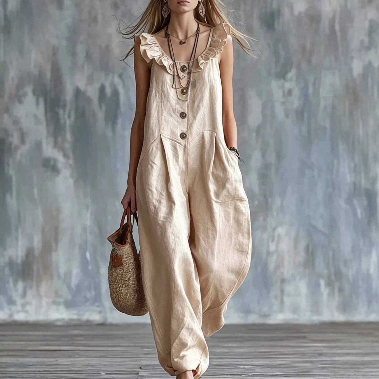 Women's Sleeveless Button-Down Tank Jumpsuit FitiqueFit