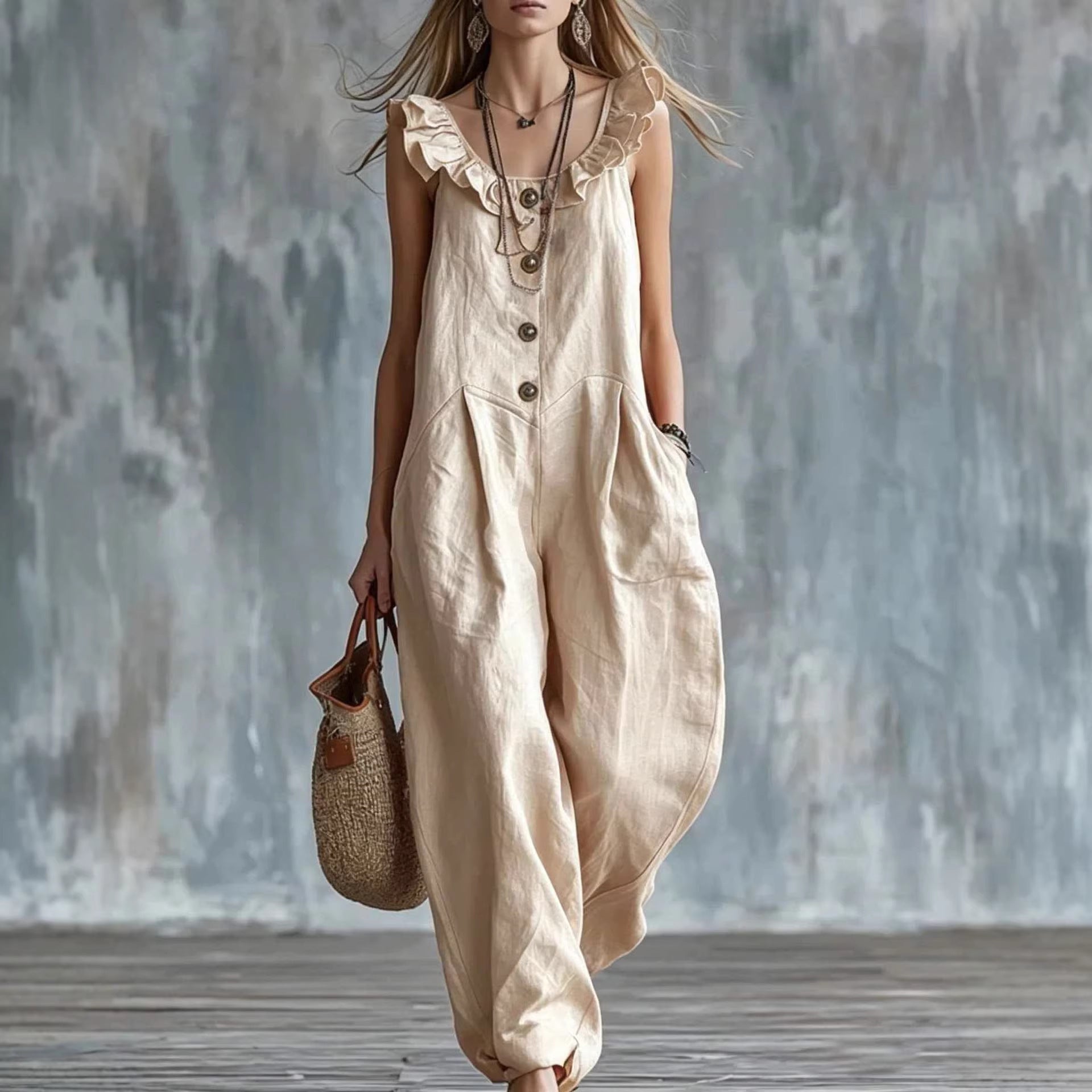 Women's Sleeveless Button-Down Tank Jumpsuit FitiqueFit
