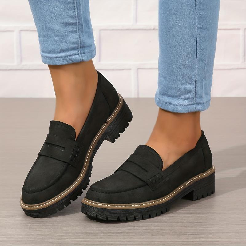 Thick-Sole Solid Color Loafers Women | Trendy Chunky Flats FitiqueFit