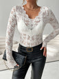 Women's Elegant V-Neck Lace Patchwork Long Sleeve Top FitiqueFit