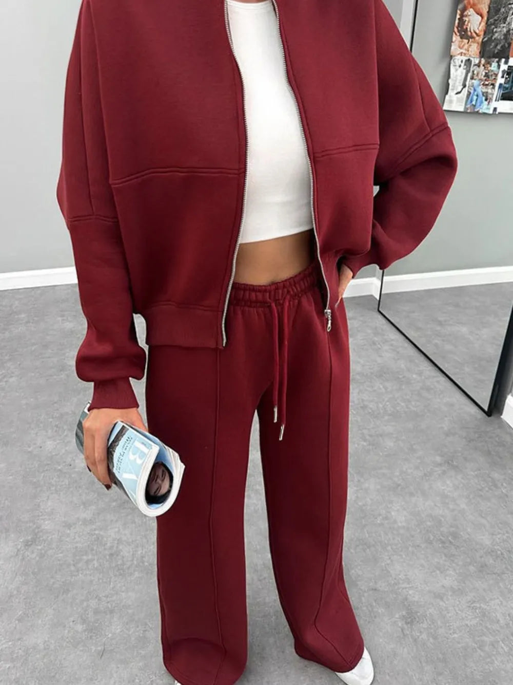 Baseball Collar Zip Up Outerwear and Drawstring Pants Set New Era Fashion LLc