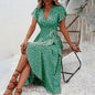 Summer Floral Boho Dress - Short Sleeve Ruffle Flowy Maxi Dresses FitiqueFit