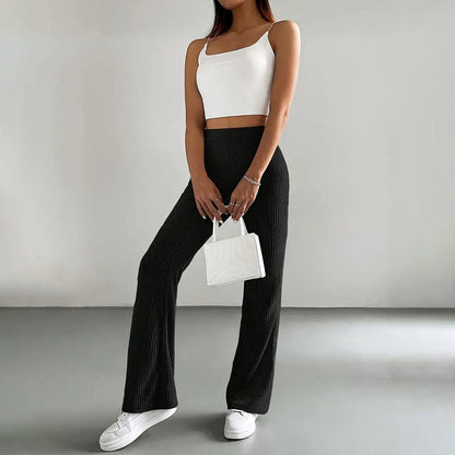 Solid Rib-Knit Pull-On Jogger Pants for Women FitiqueFit
