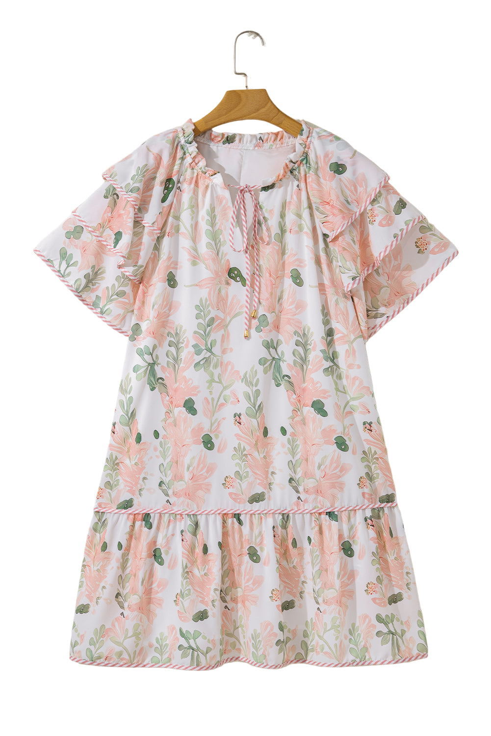 Pink Plus Size Floral Print Striped Detail Short Summer Dress Garden Naked Curves