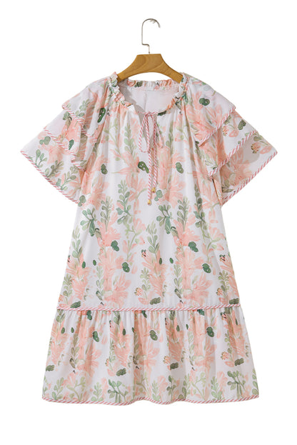Pink Plus Size Floral Print Striped Detail Short Summer Dress Garden Naked Curves