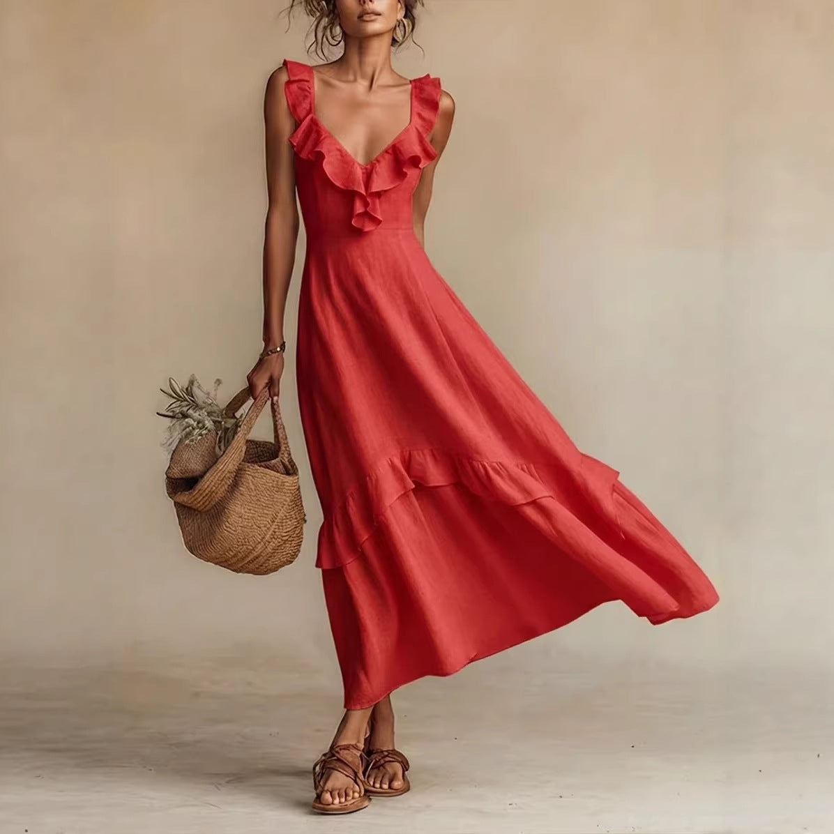 Sleeveless Ruffle Detail High-Waist Maxi Dress – 7 Colors, S–3XL FitiqueFit
