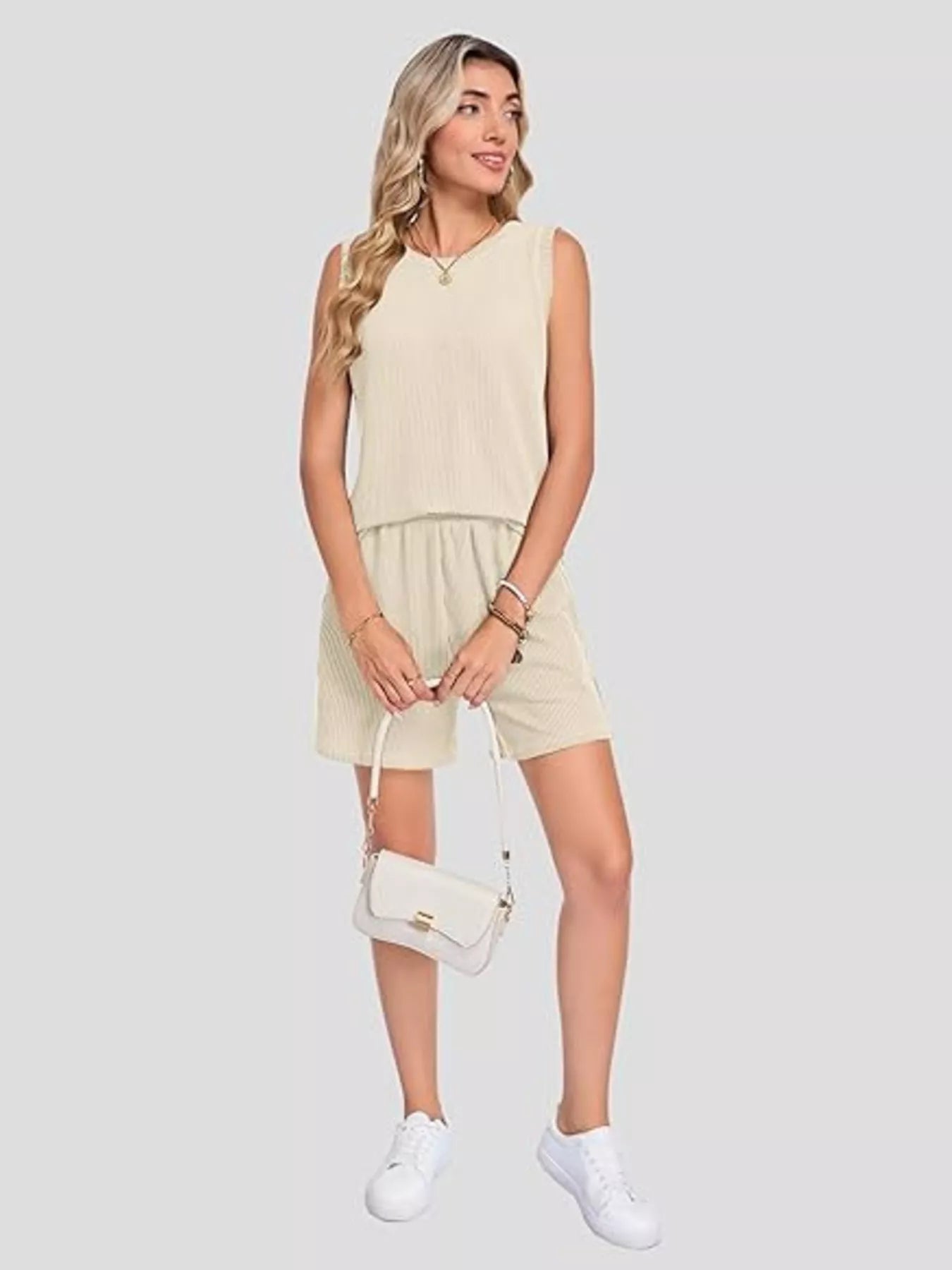 Casual Ribbed Knit Sleeveless Top and Shorts Set New Era Fashion LLc