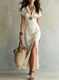 Women's High-Waist Slim-Fit Slit Maxi Dress FitiqueFit