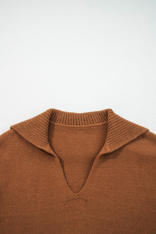 Solid Collared V-Neck Ribbed Edge Sweater Shop Style & More | Fresh Looks, Everyday Deals & Free Shipping
