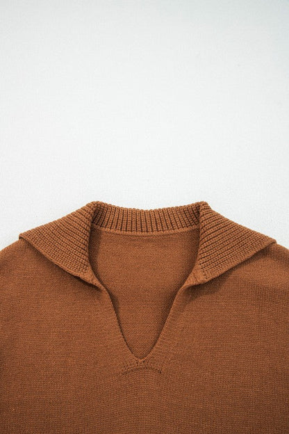 Solid Collared V-Neck Ribbed Edge Sweater Shop Style & More | Fresh Looks, Everyday Deals & Free Shipping