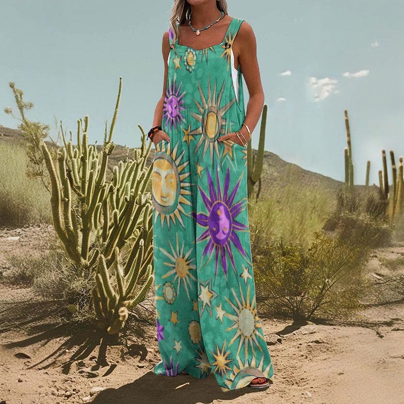 Women’s Square-Neck Floral Sleeveless Jumpsuit FitiqueFit