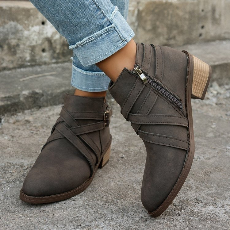 Women’s Retro High-Heel Ankle Boots – Chic Suede Single Boots FitiqueFit