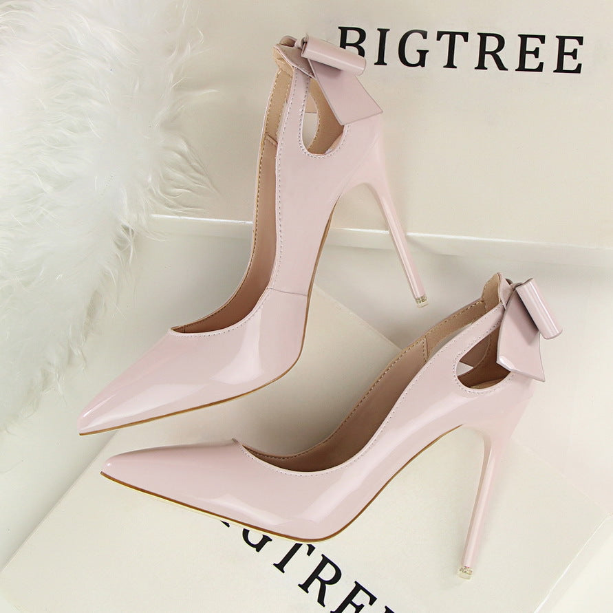 Women's Solid Color Cutout Back Bow High Heels See size chart under “more details” The Fashion Celestial