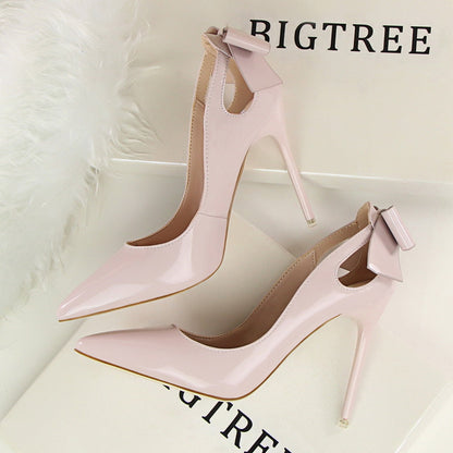 Women's Solid Color Cutout Back Bow High Heels See size chart under “more details” The Fashion Celestial