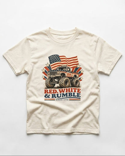 RED WHITE AND RUMBLE TEE - VINTAGE CREAM LITTLE RAD THINGS