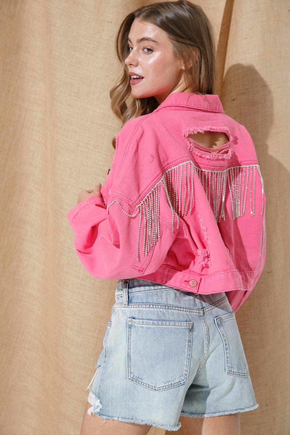 Ripped Rhinestone Denim Jacket Tassel Long Sleeve Denim Jacket See size chart under “more details” The Fashion Celestial