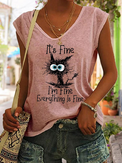 Women's V-Neck Printed Short Sleeve Loose Top – 14 Colors S–4XL FitiqueFit