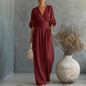 Women's V-Neck Wide-Leg Jumpsuit – High Waist Pleated Elegant 11 Colors S–5XL FitiqueFit