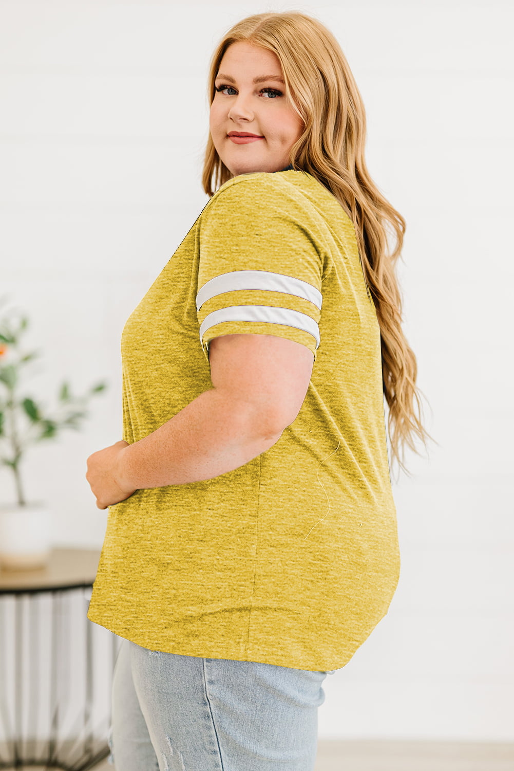 Plus Size Striped V-Neck Tee Shirt See size chart under “more details” The Fashion Celestial