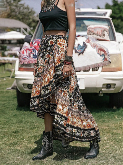 Plus Size Boho Floral Print High-Low Skirt See size chart under “more details” The Fashion Celestial