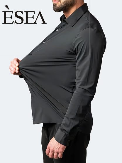 Men'S Stretch Slim-Fit Formal Shirt Without Pockets, Light Business Turn- Collar Long-Sleeved Shirt, Men'S Business Shirt, Wrinkle-Resistant And Durable Solid Color Formal Long-Sleeved Shirt with Buttons And Pockets, Suitable NovaCart