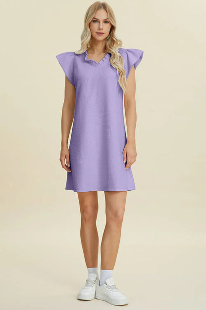Double Take Full Size Ruffled V-Neck Cap Sleeve Dress West2East Surf