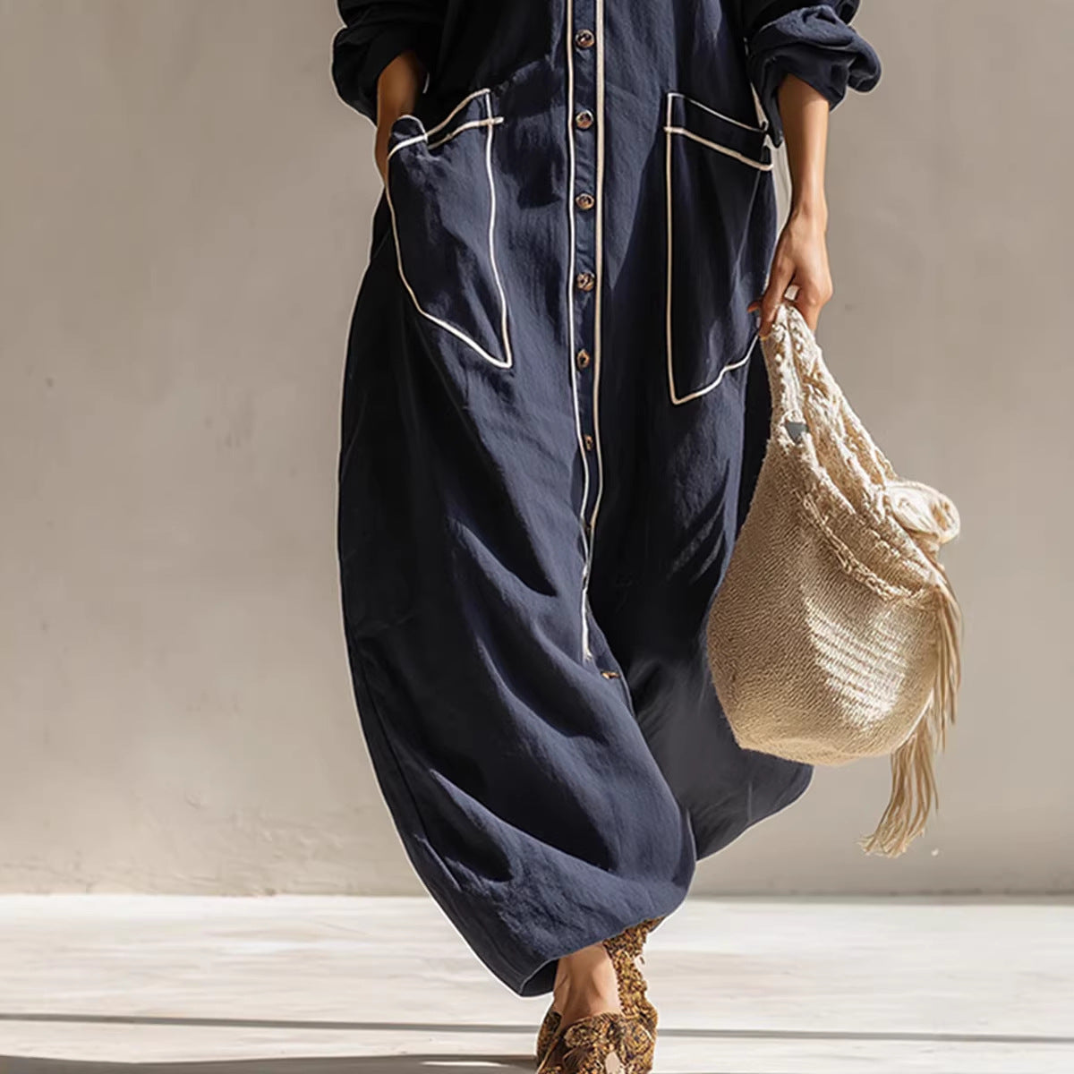 Women's Solid-Color Pullover Jumpsuit – Elegant Commuter Full-Length FitiqueFit