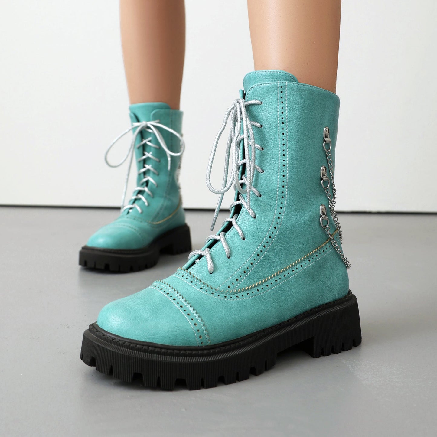 Women’s Chunky Heel Mid-Calf Dr. Style Boots – Large Size Fall & Winter Boot FitiqueFit