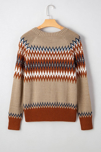Western Aztec Geometric Colorblock Crewneck Sweate Shop Style & More | Fresh Looks, Everyday Deals & Free Shipping