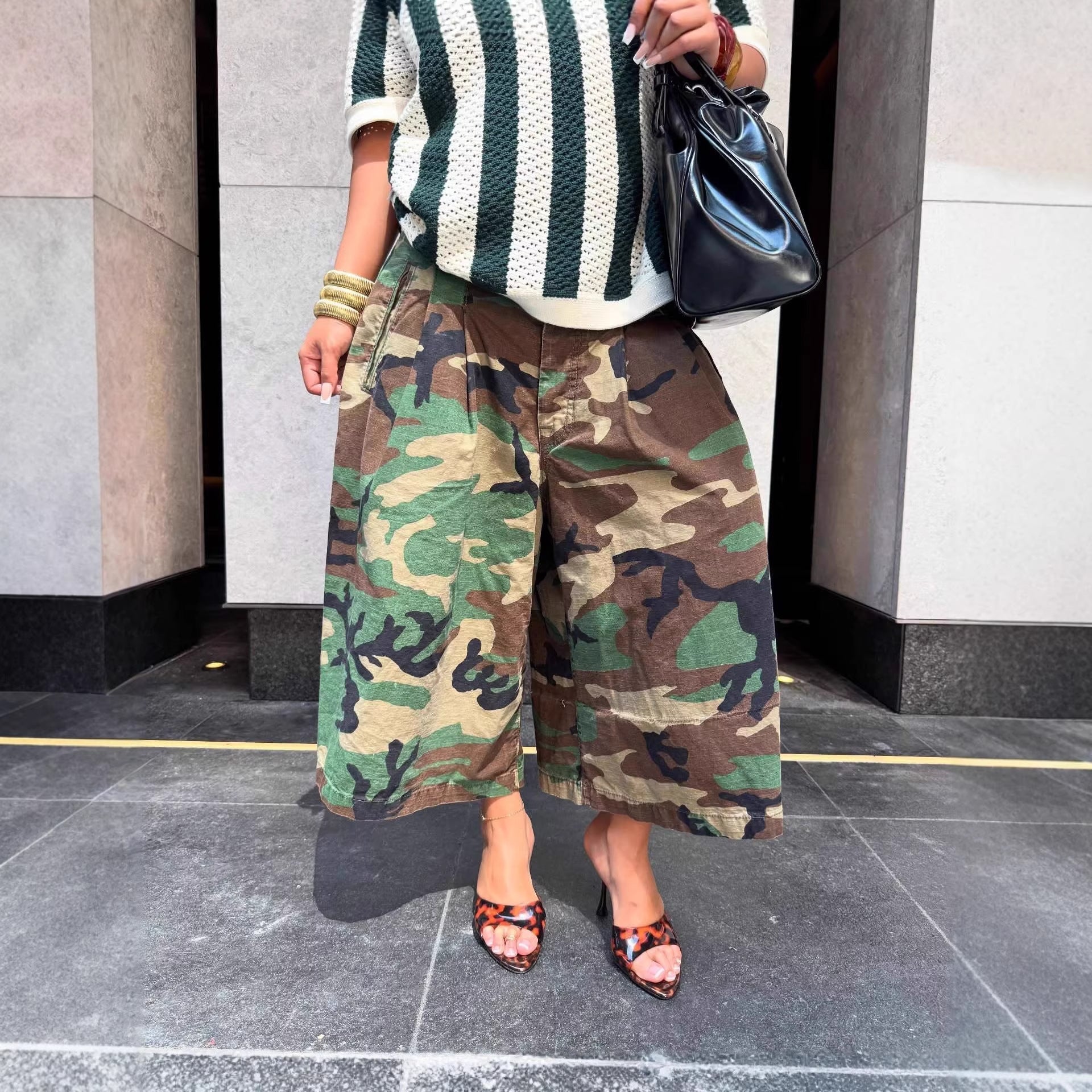 Women's Wide-Leg Cargo-Style Pants with Zipper & Button Detail FitiqueFit